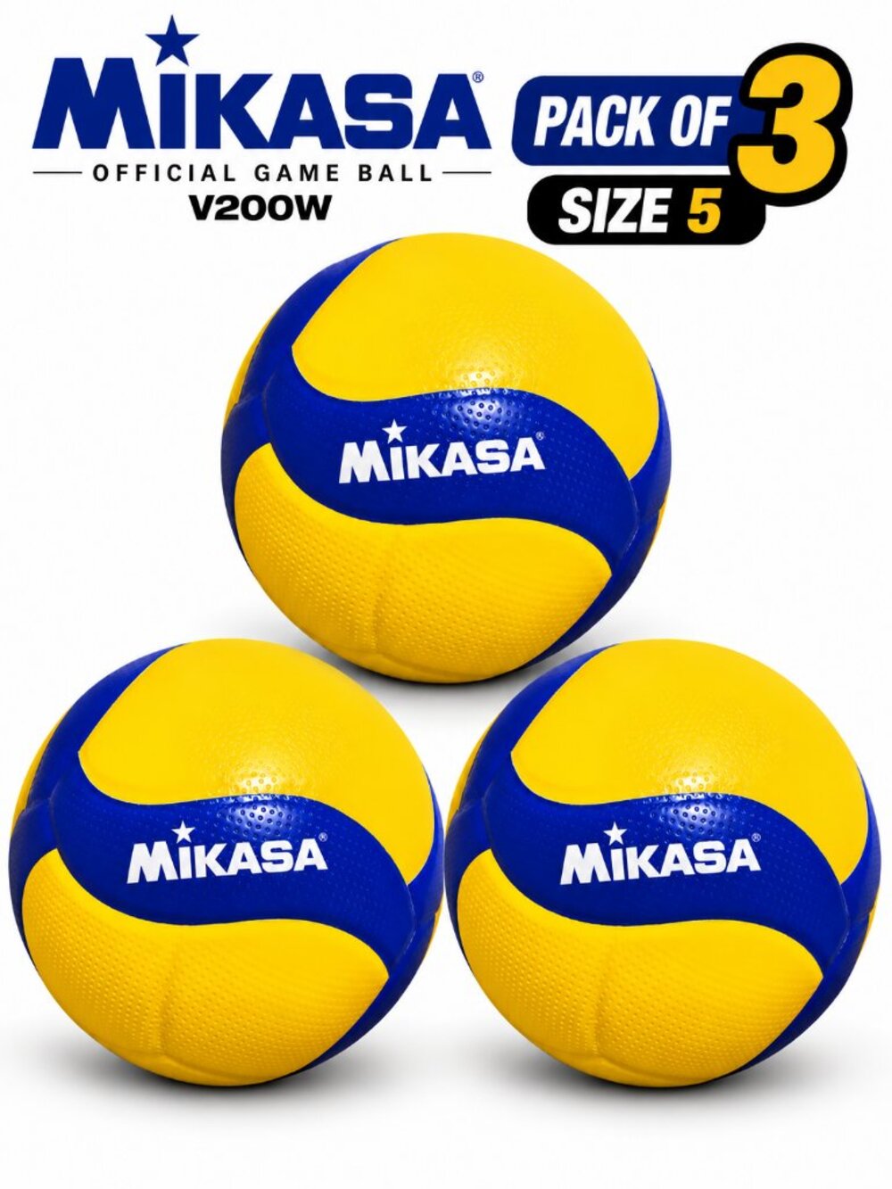 Mikasa V200W Volleyball Size 5 Blue/Yellow – Official FIVB Indoor Outdoor  3 Pcs
